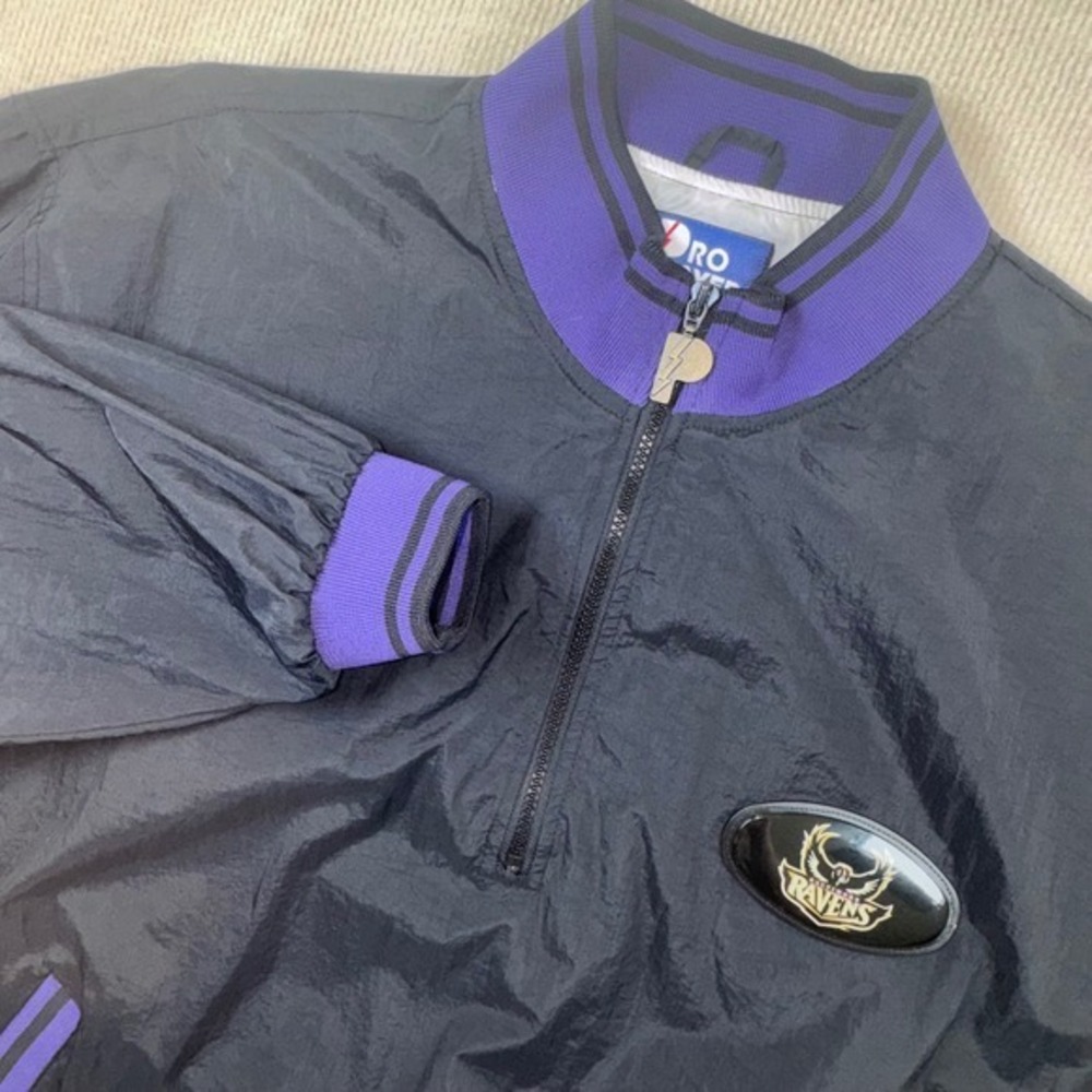 Pro Player Windbreaker Mens XL Black‎ Baltimore Ravens NFL Quarter Zip Vintage